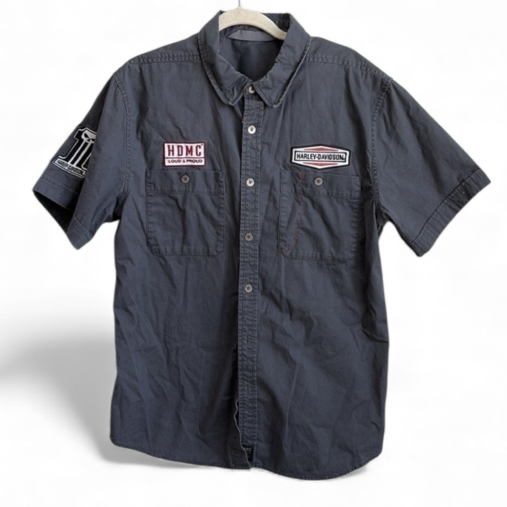 Harley Davidson #1 Skull Patch Shirt Slim Large